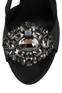 TRIOMPHE-J Jeffrey Campbell Heeled Slingback Sandal Black Satin Pewter