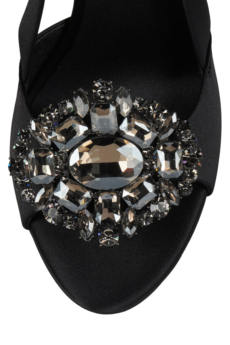 TRIOMPHE-J Jeffrey Campbell Heeled Slingback Sandal Black Satin Pewter