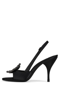 TRIOMPHE-J Jeffrey Campbell Heeled Slingback Sandal Black Satin Pewter