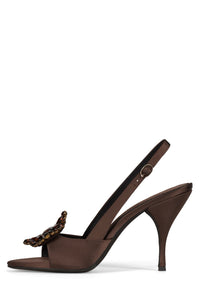 TRIOMPHE-J Jeffrey Campbell Heeled Slingback Sandal Black Satin Pewter Brown Satin Brown
