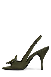 TRIOMPHE-J Jeffrey Campbell Heeled Slingback Sandal Olive Satin Green