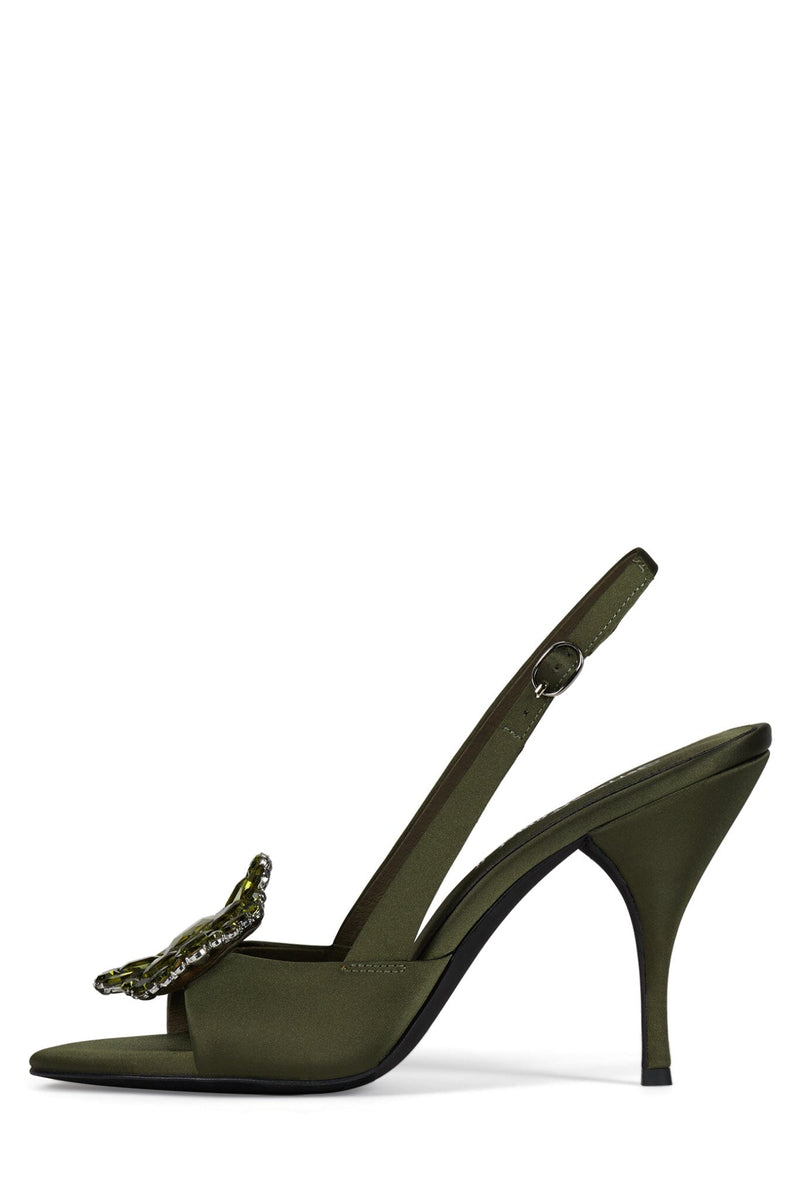 TRIOMPHE-J Jeffrey Campbell Heeled Slingback Sandal Olive Satin Green