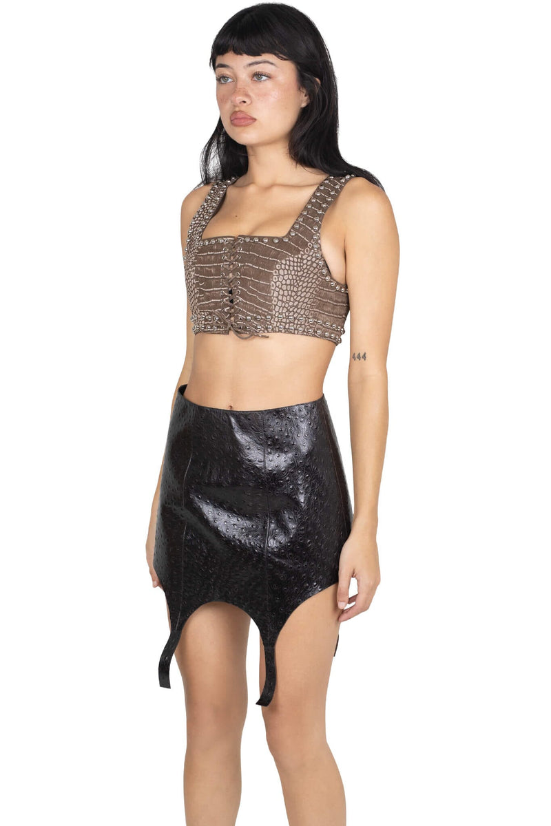 VESTED-ST Jeffrey Campbell Crop Top Taupe Snake Silver