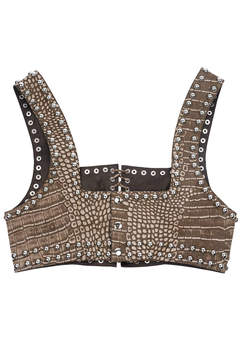 VESTED-ST Jeffrey Campbell Crop Top Taupe Snake Silver