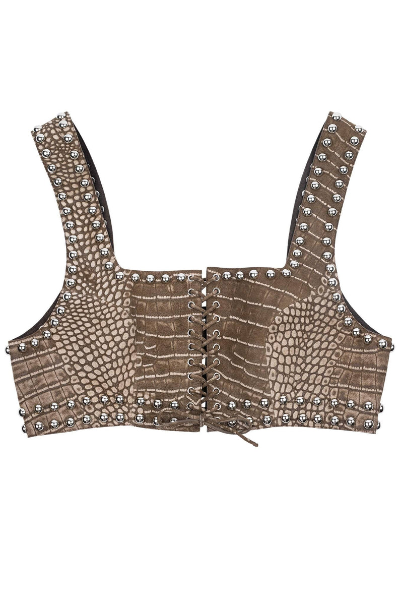 VESTED-ST Jeffrey Campbell Crop Top Taupe Snake Silver