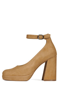 VIVENT Jeffrey Campbell Chunky Block Heels Camel Suede