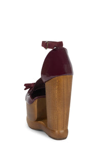 WALTERS Jeffrey Campbell Platform Wedge Wine Patent Wine Suede