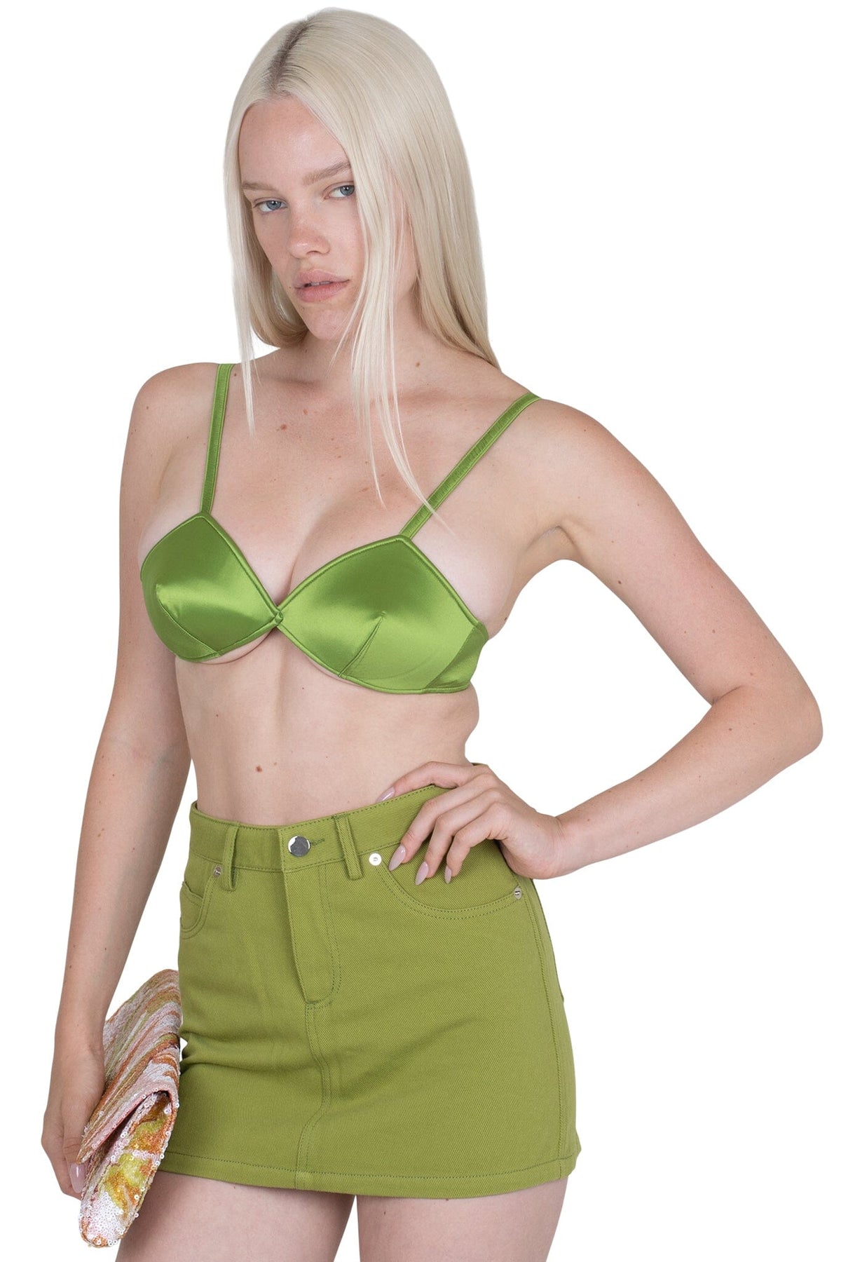 YVONNE Jeffrey Campbell Top Green Satin _hover