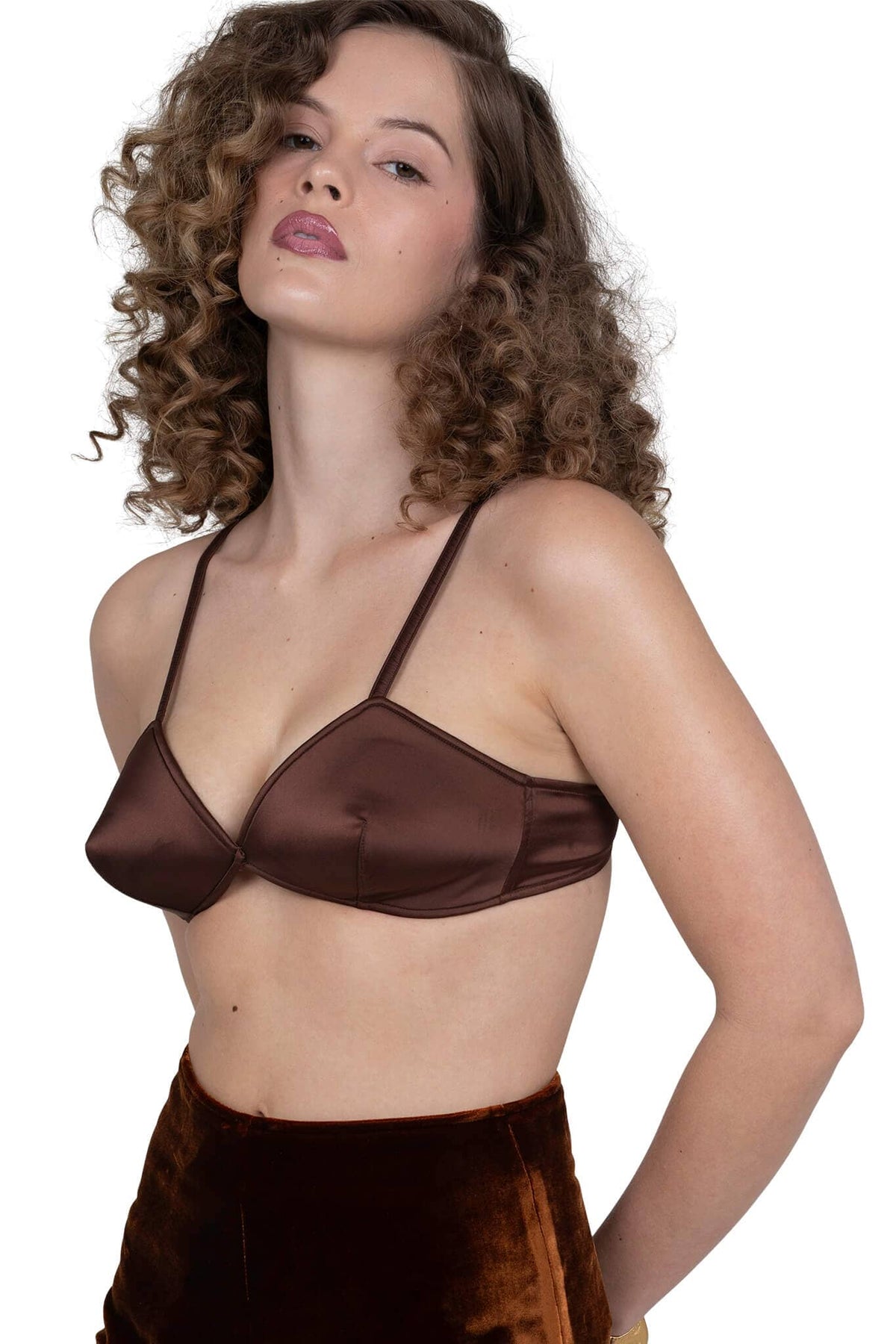 YVONNE Jeffrey Campbell Top Brown Satin