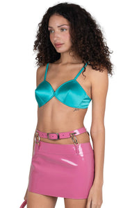 YVONNE Jeffrey Campbell Top Turquoise Satin