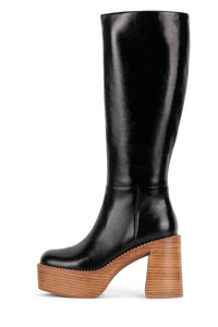 THE-BAND Jeffrey Campbell Knee-High Boot Black Natural Stack